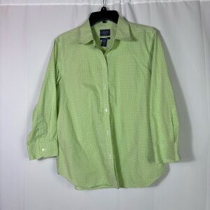 Chaps Lime Green Gingham No-Iron Button Down Shirt XLT Preppy 3/4 Sleeve Costal
